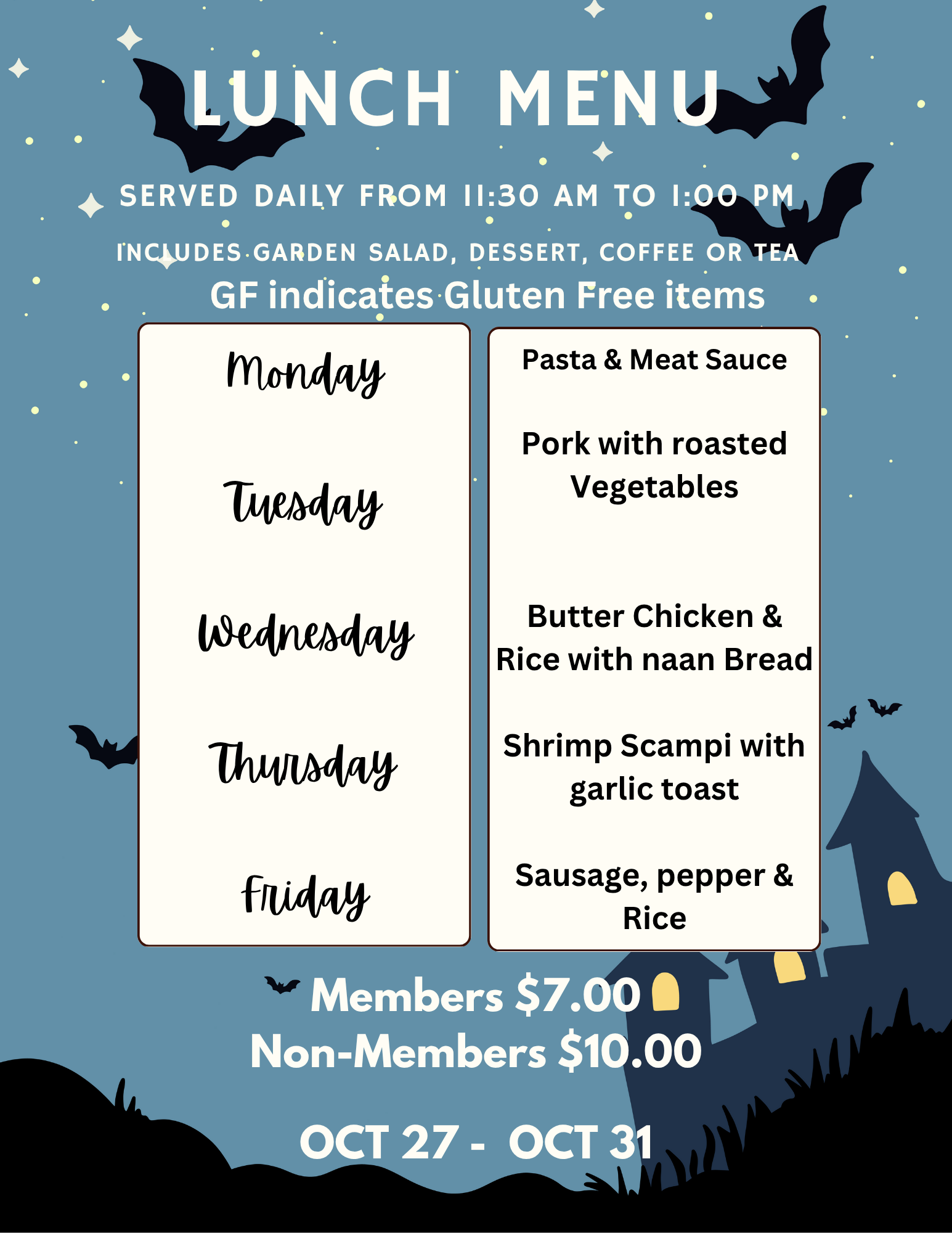 lunch oct 27-31